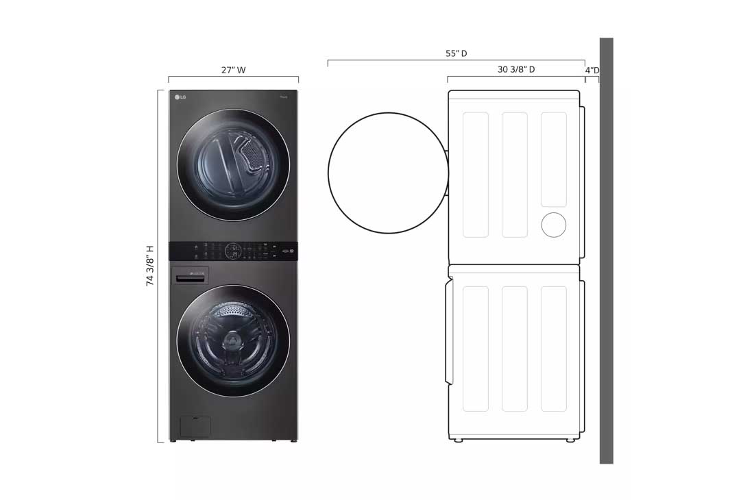 Single Unit Front Load LG WashTower with Center Control 4.5 cu. ft. Washer and 7.4 cu. ft. Gas Dryer - Image 2